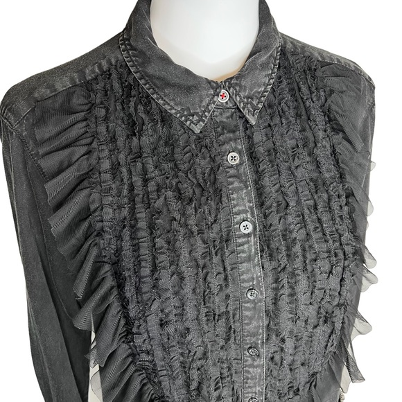 Pilcro Tulle Faded Black Collar Button Up Small - Picture 6 of 8